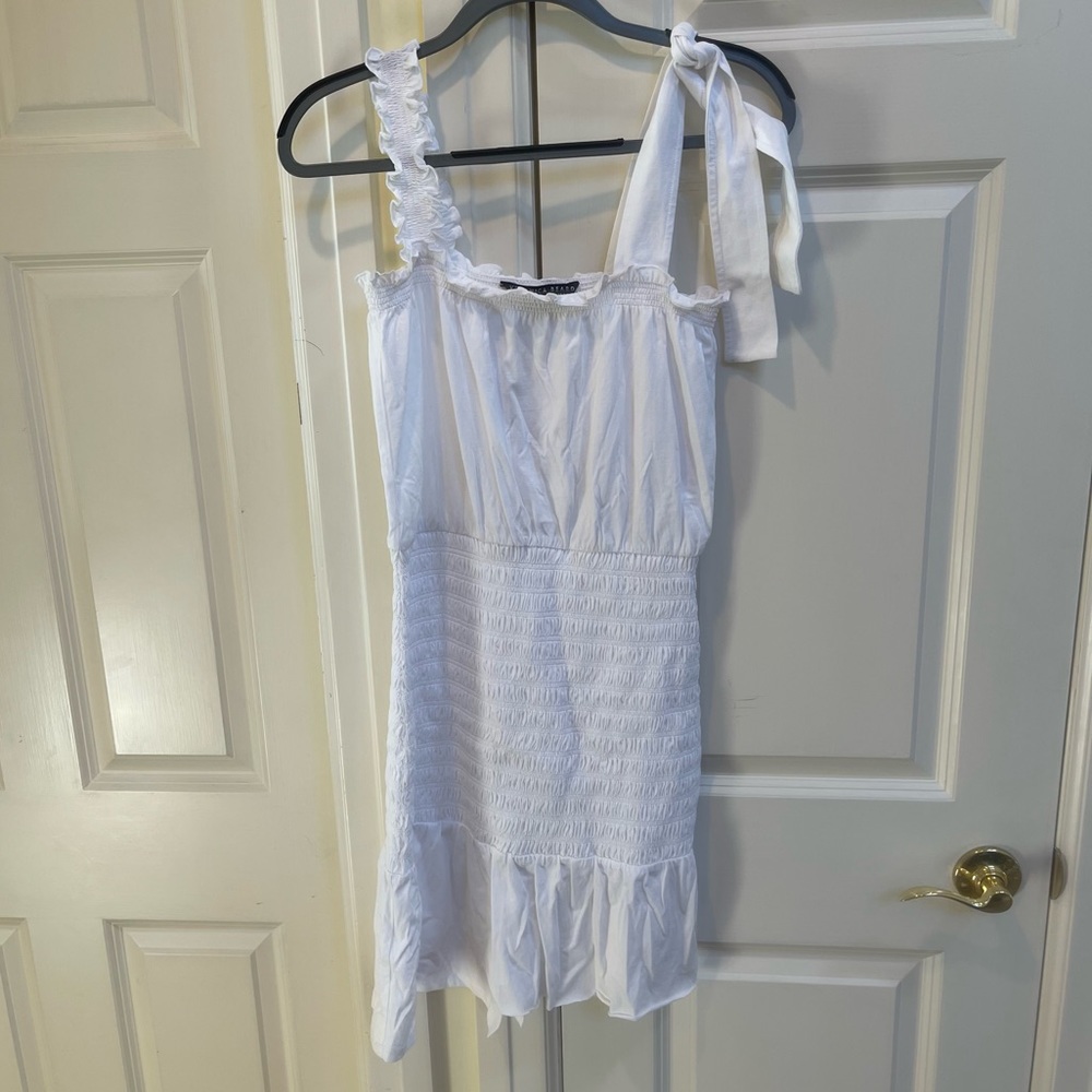 Veronica Beard White Mini Smocked Dress